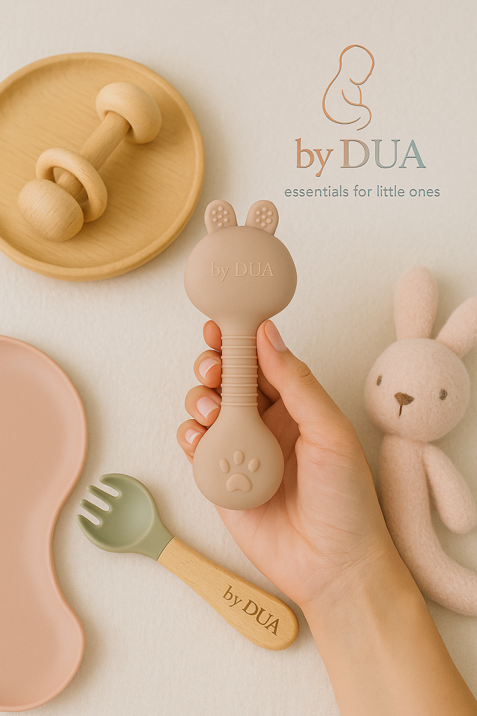 Baby Rassel und Beißring aus sicherem Silikon, by DUA Babyprodukte und Babyartikel